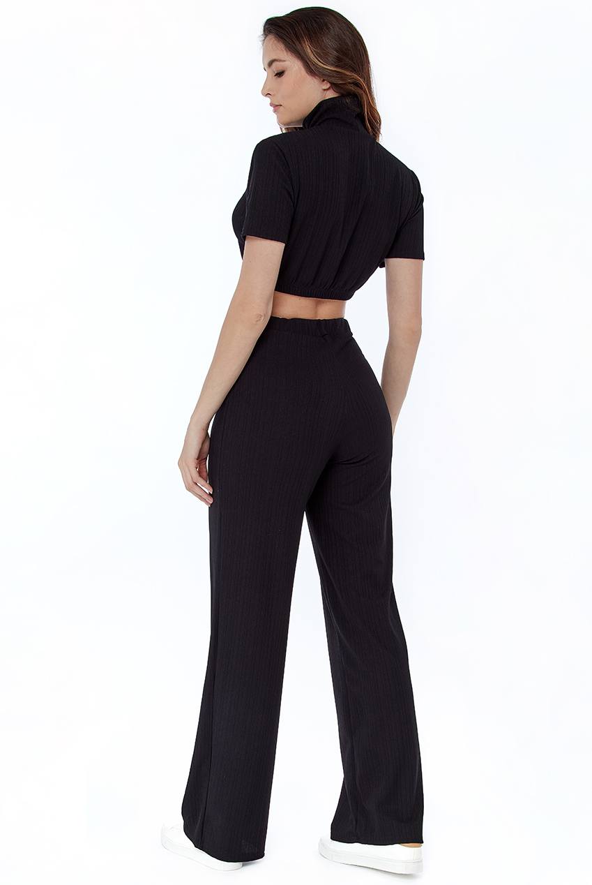 High Neck T-Shirt and Wide-leg Trousers Co-ord Set - Co-ords - Avinci