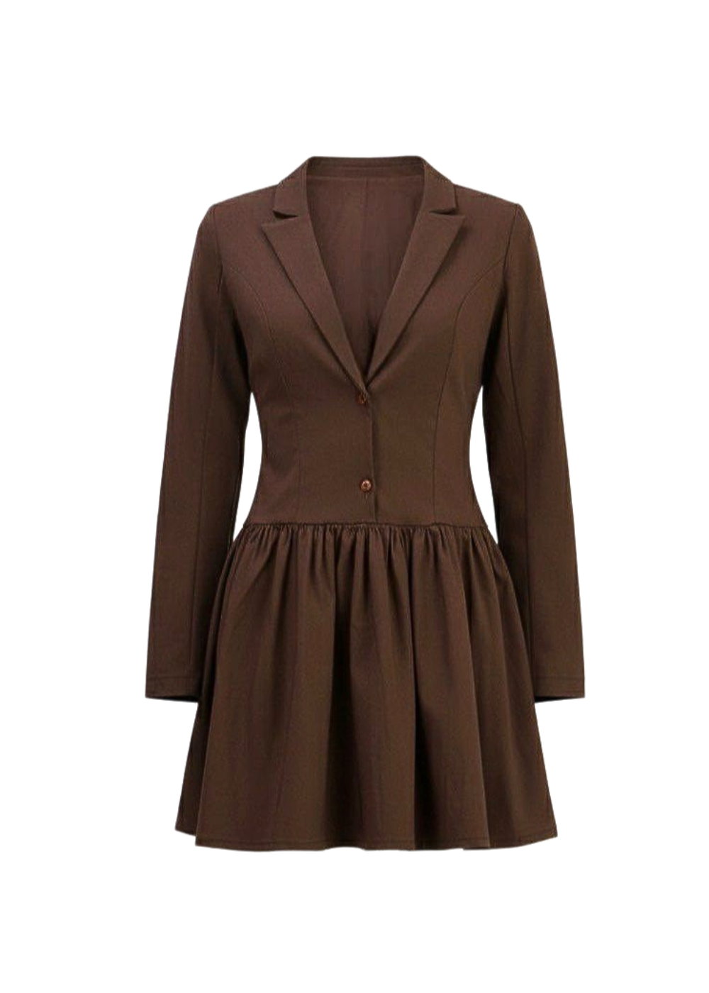 Brown Tailored Long Sleeve V-Neck Blazer Dress – Missagi