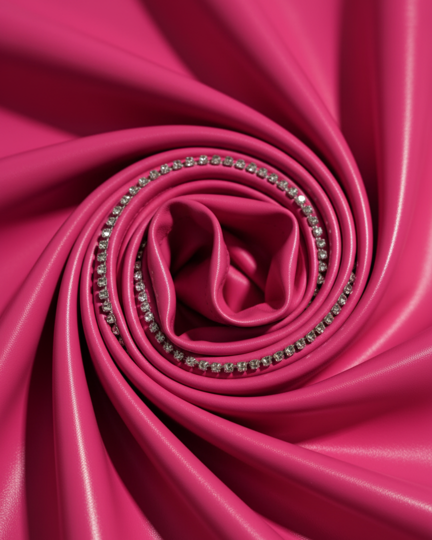 Hot Pink Faux Leather Square Neckline Diamante Top