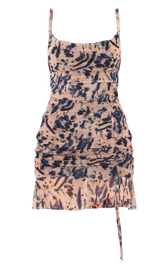 Nude Mesh Tie Dye Print Ruched Bodycon Dress – Missagi