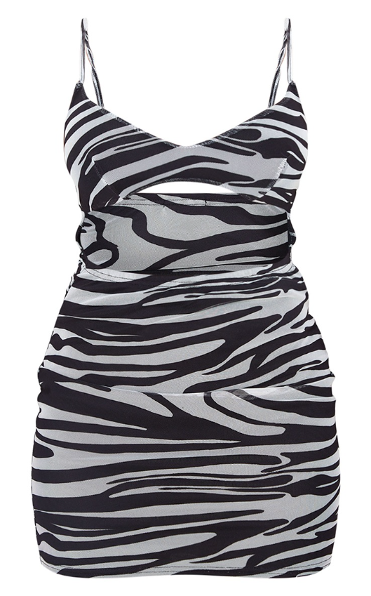 Black Zebra Print Mesh Strappy Detail Cut Out Bodycon Dress – Missagi