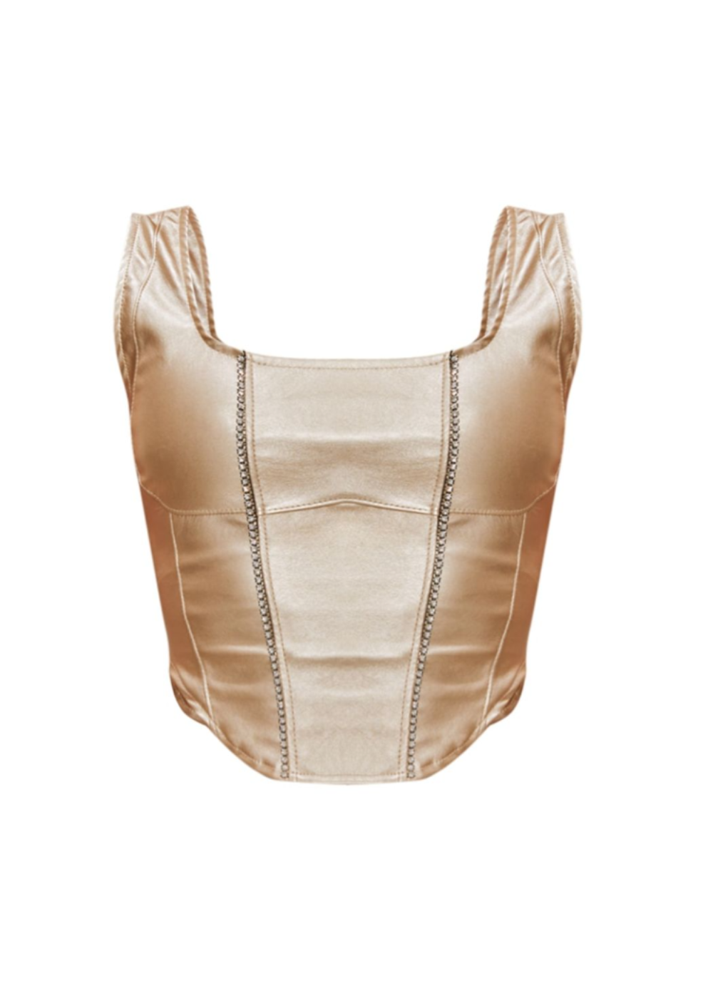 Gold Faux Leather Square Neckline Corset Top