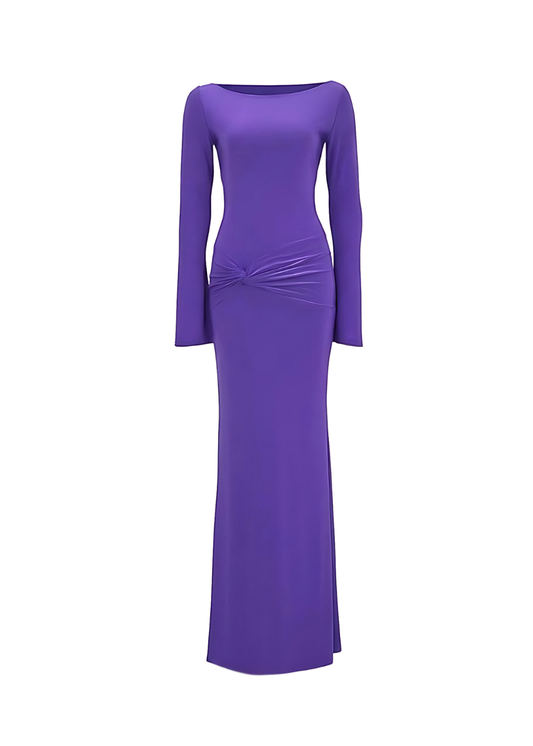 Purple Backless Maxi Knot Waist Bodycon Dress