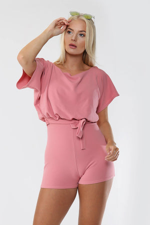 Belted Open Back Tie Waist Boxy Playsuit