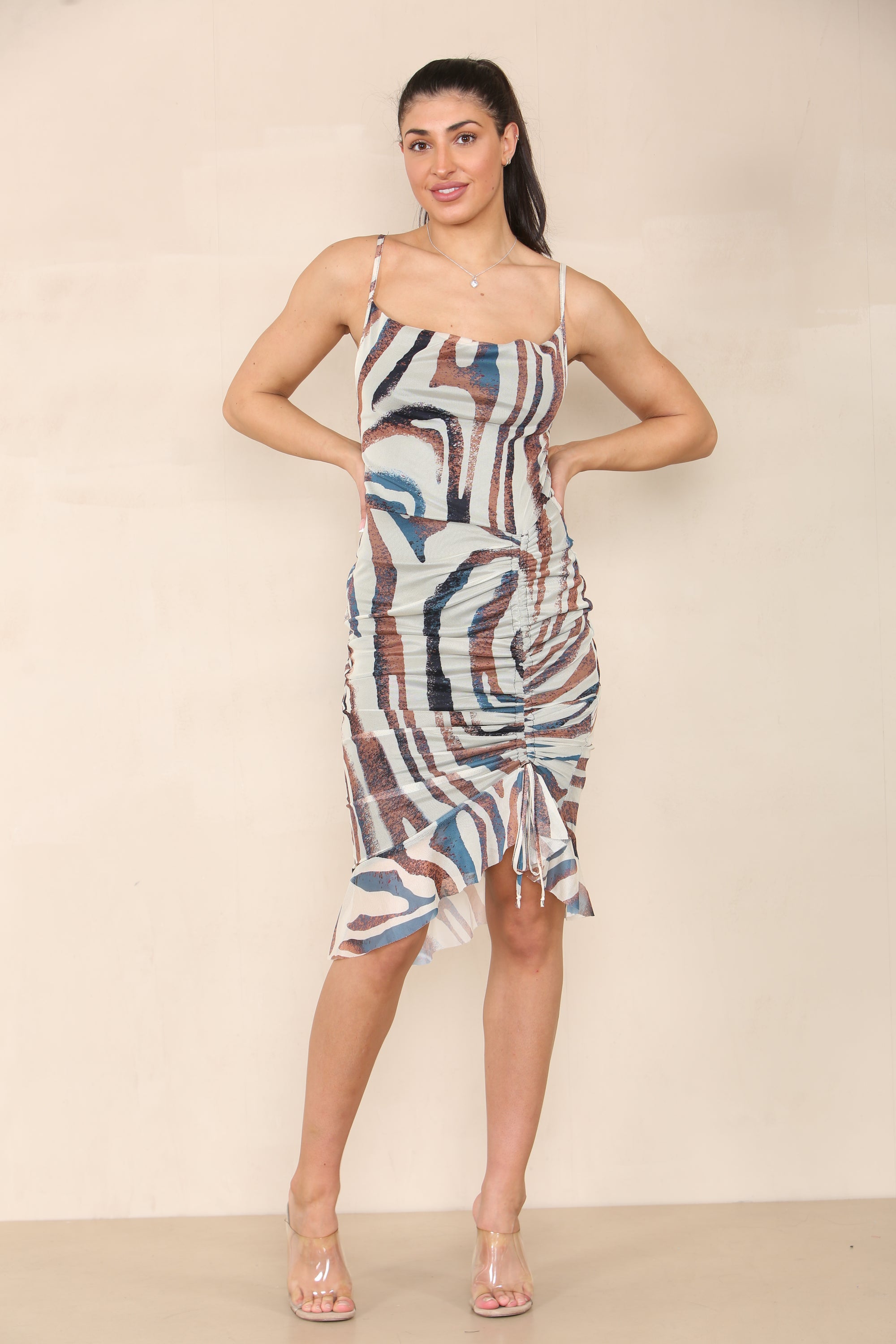 Stone animal print -Ruched midi dress