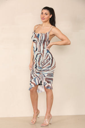 Stone animal print -Ruched midi dress