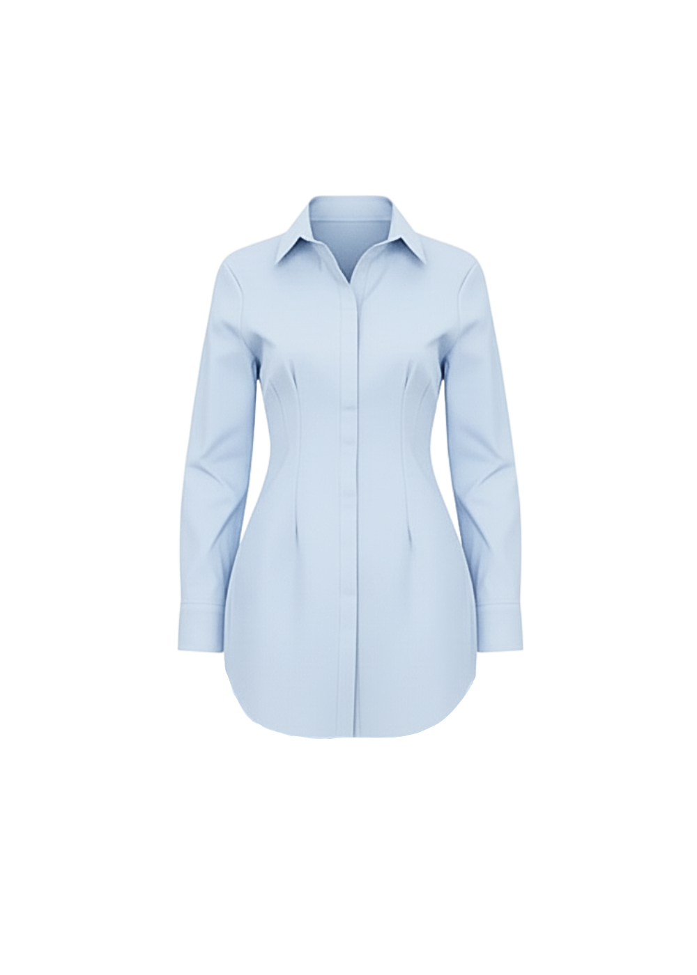 Baby Blue Classic Shirt Mini Dress Button Down Long Sleeve Fitted Style