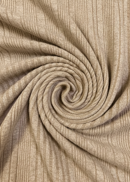 Beige Off-Shoulder Melange Brush Knitted Co-ord Set