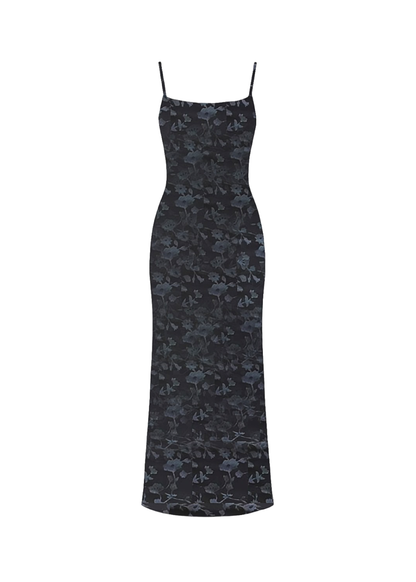 Black Bodycon Spaghetti Straps Floral Velvet Burnout Maxi Dress