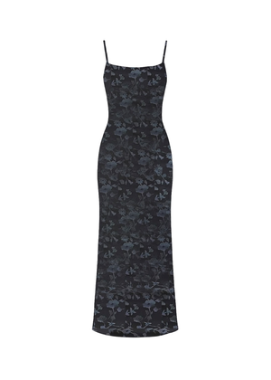 Black Bodycon Spaghetti Straps Floral Velvet Burnout Maxi Dress