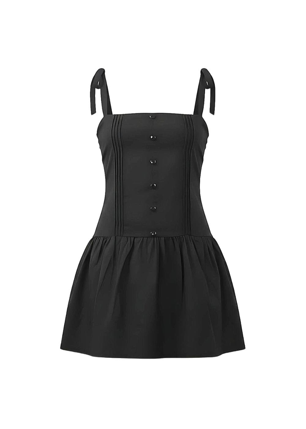Black Button-Down Strap Mini Dress Bodice & Flared Hem