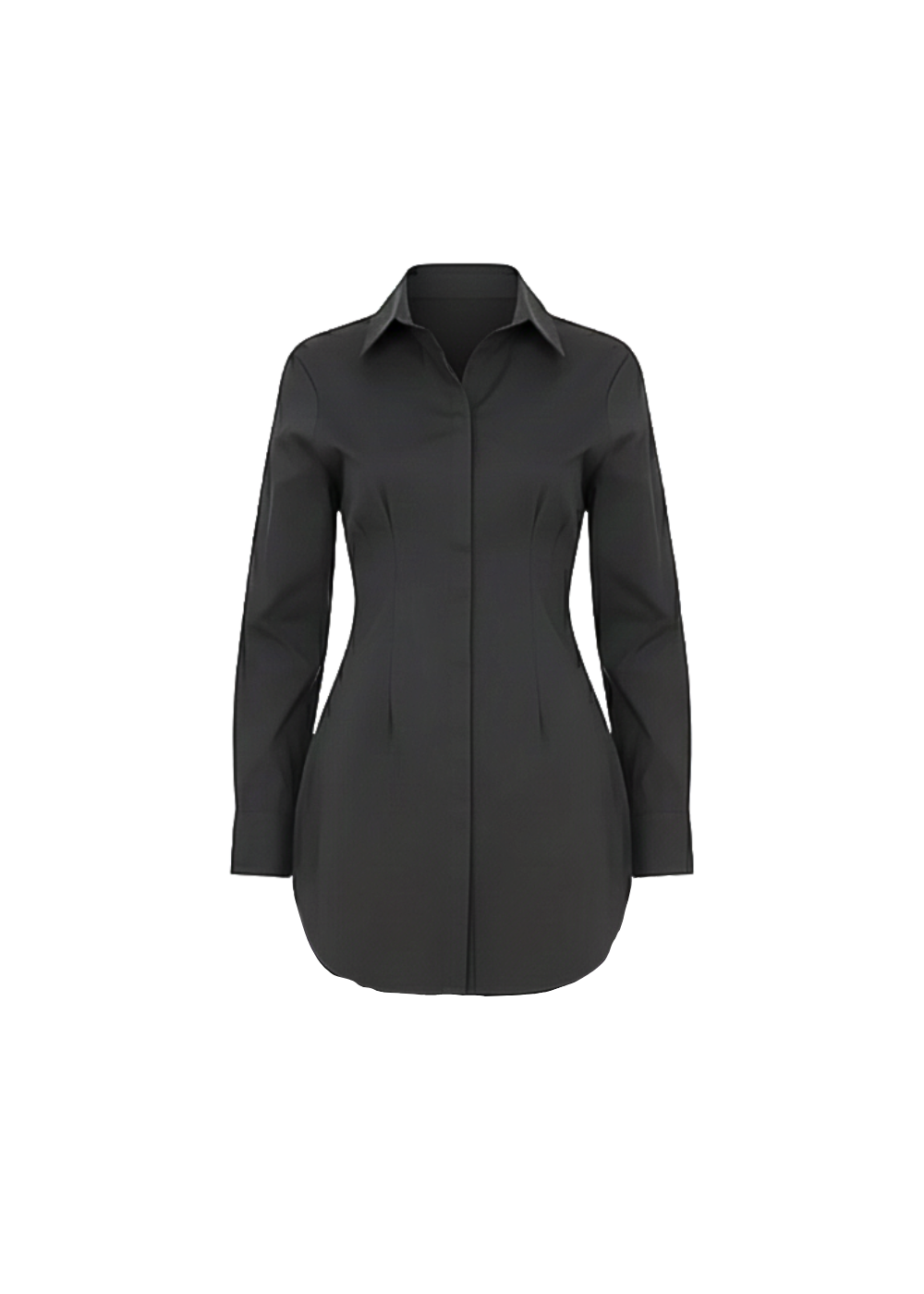 Black Classic Shirt Mini Dress Button Down Long Sleeve Fitted Style