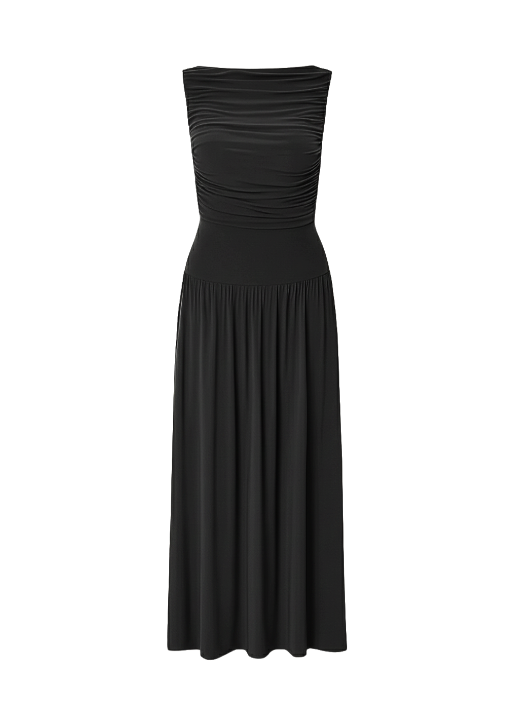 Black Draped Bodice Jersey Flowy Skirt Style Evening Dress