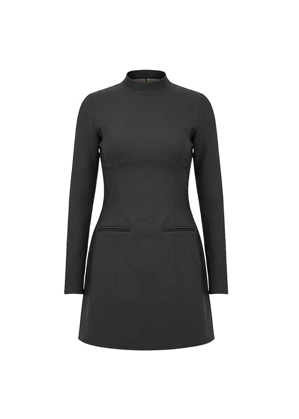 Black Fitted Long Sleeve A-Line Style Mini Dress