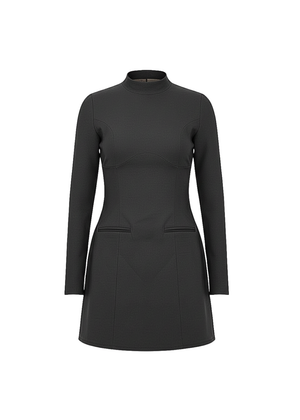Black Fitted Long Sleeve A-Line Style Mini Dress