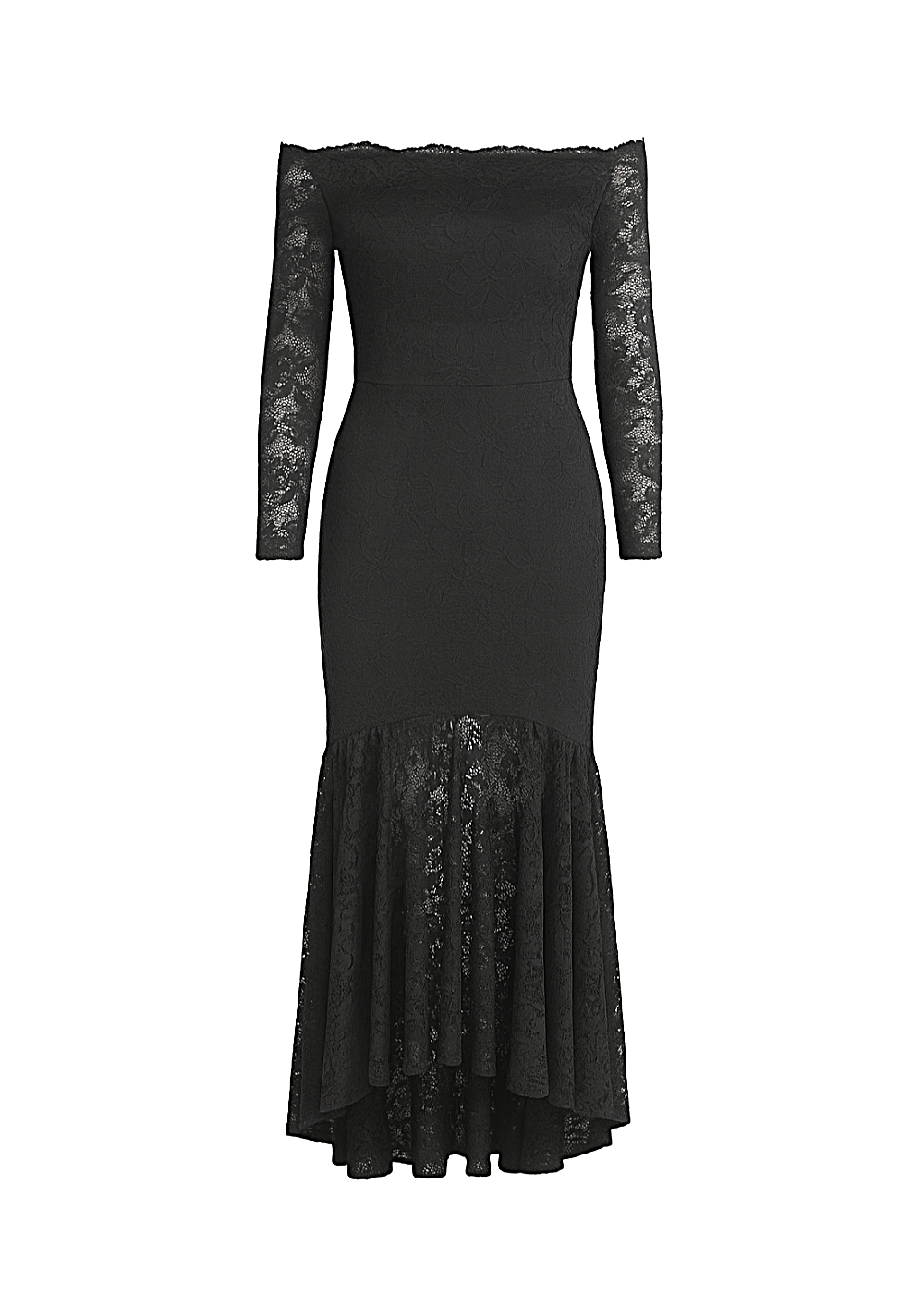 Black Floral Bodycon Lace Off-Shoulder Maxi Dress