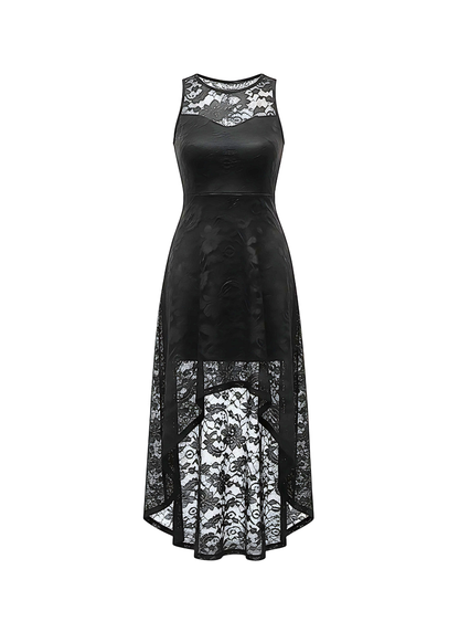Black Floral Lace Asymmetrical Hem Party Dress