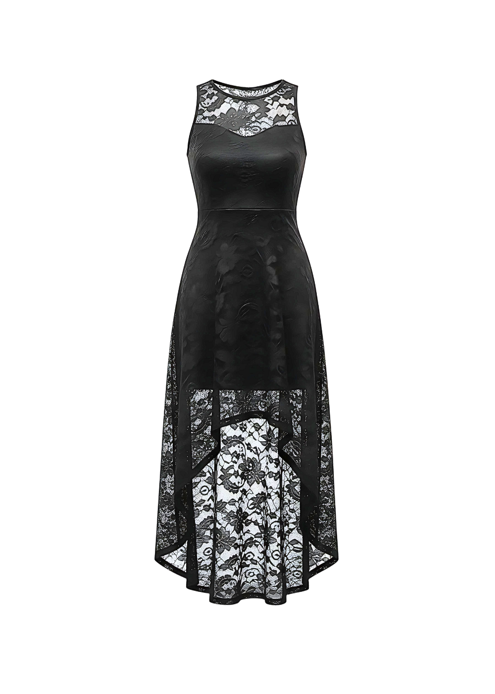 Black Floral Lace Asymmetrical Hem Party Dress