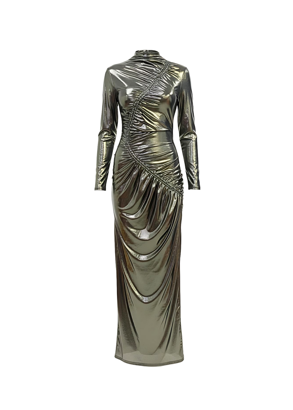 Black Gold Venechia Foil Deep Tail Gathered Maxi Dress
