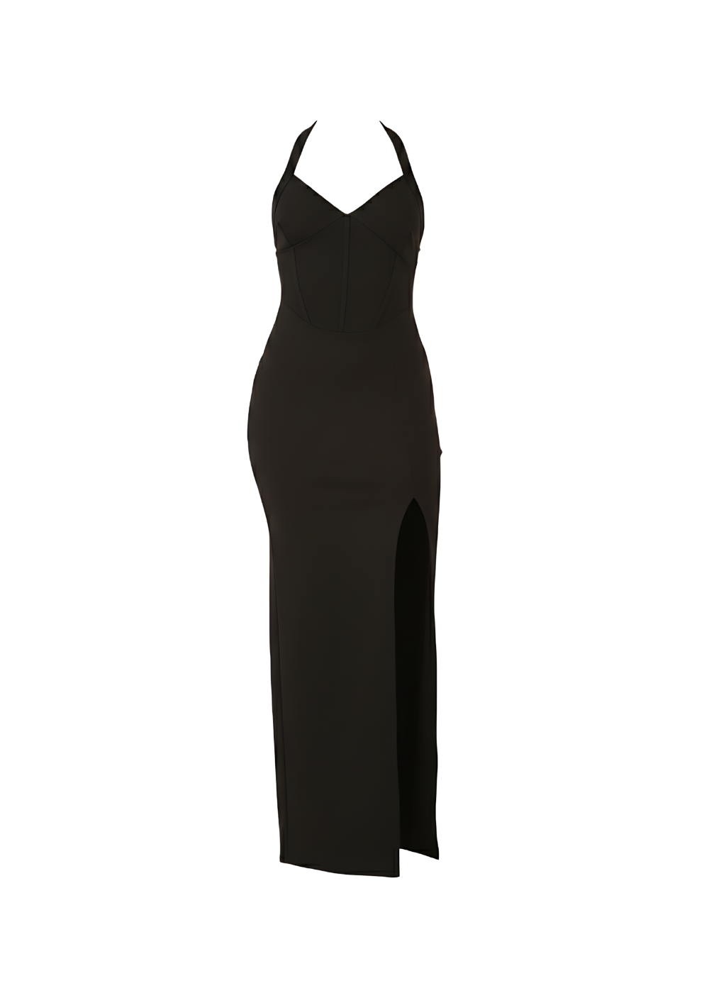 Black High Neck Maxi Dress Side Cut-Outs Ghost mode image