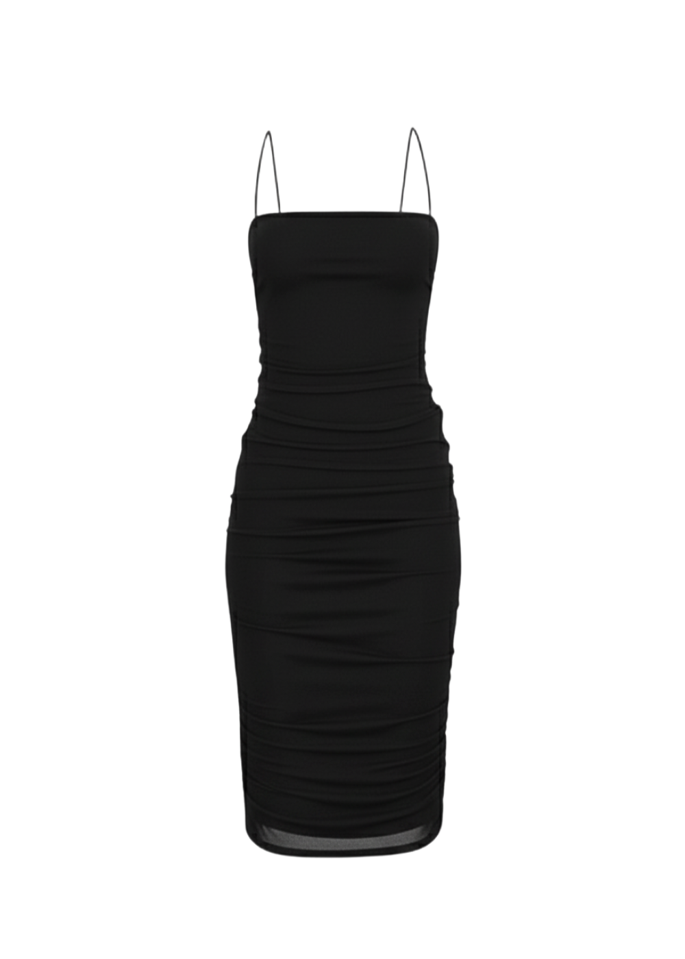 Black Mesh Bodycon Side Drawstring Detail Midi Dress