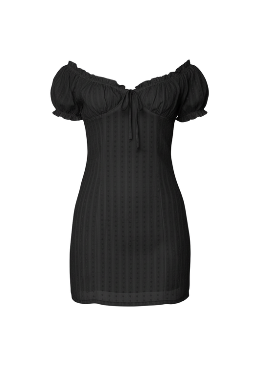 Black Off-Shoulder Puff Sleeve Bardot Mini Dress