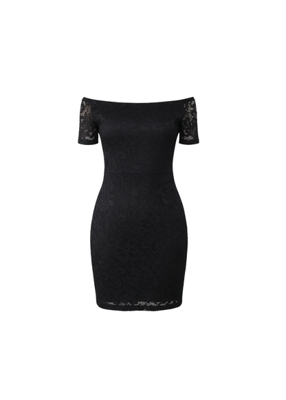 Black Off Shoulder Lace Bodycon Mini Dress