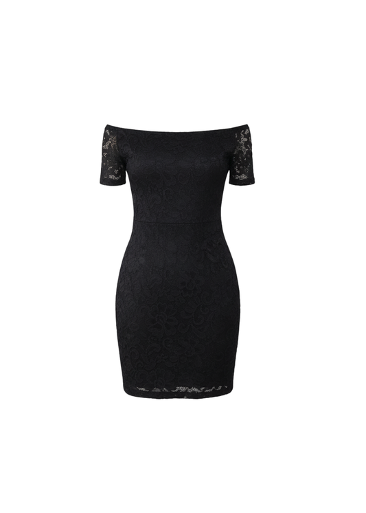 Black Off Shoulder Lace Bodycon Mini Dress
