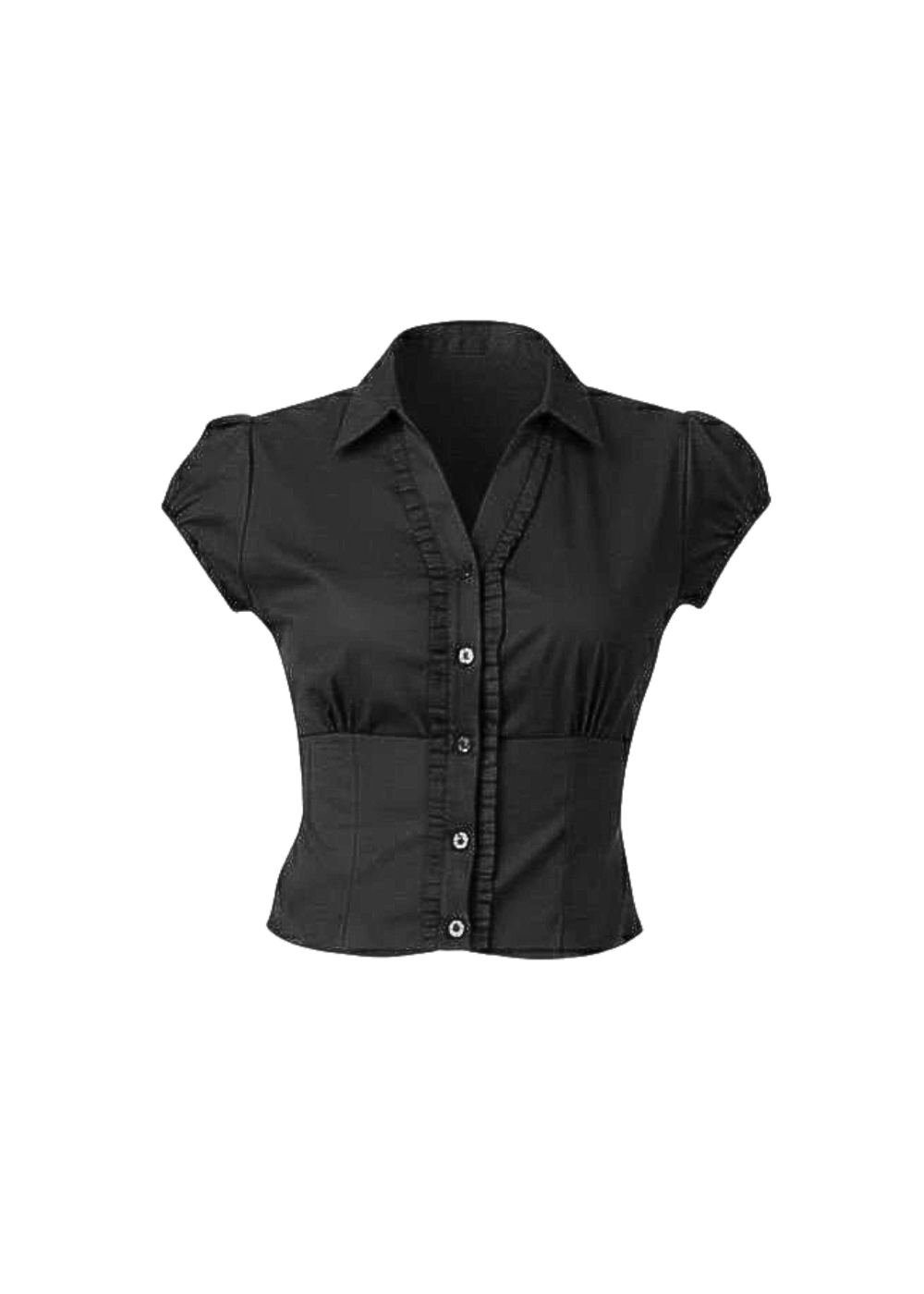 Black Puff Short Sleeve Collared Fitted Shirt