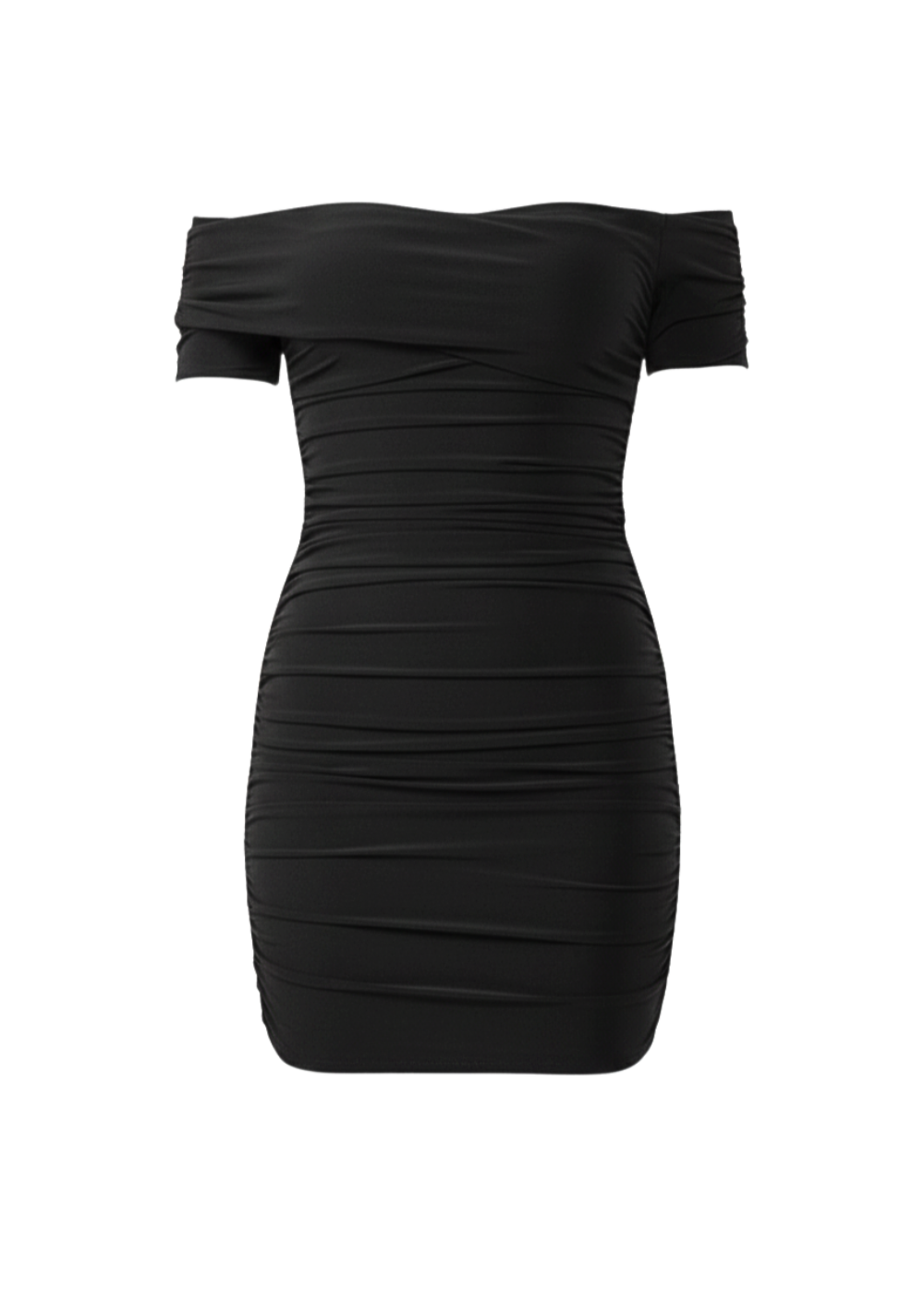 Black Ruched Bardot Bodycon Mini Dress
