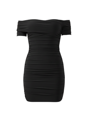Black Ruched Bardot Bodycon Mini Dress