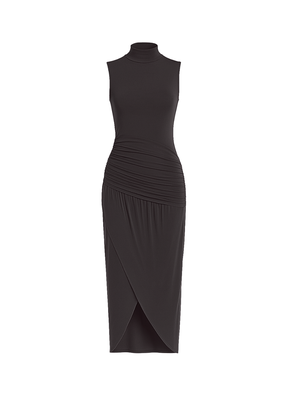 Black Ruched Slim Fit Jersey Sleeveless Midi Dress