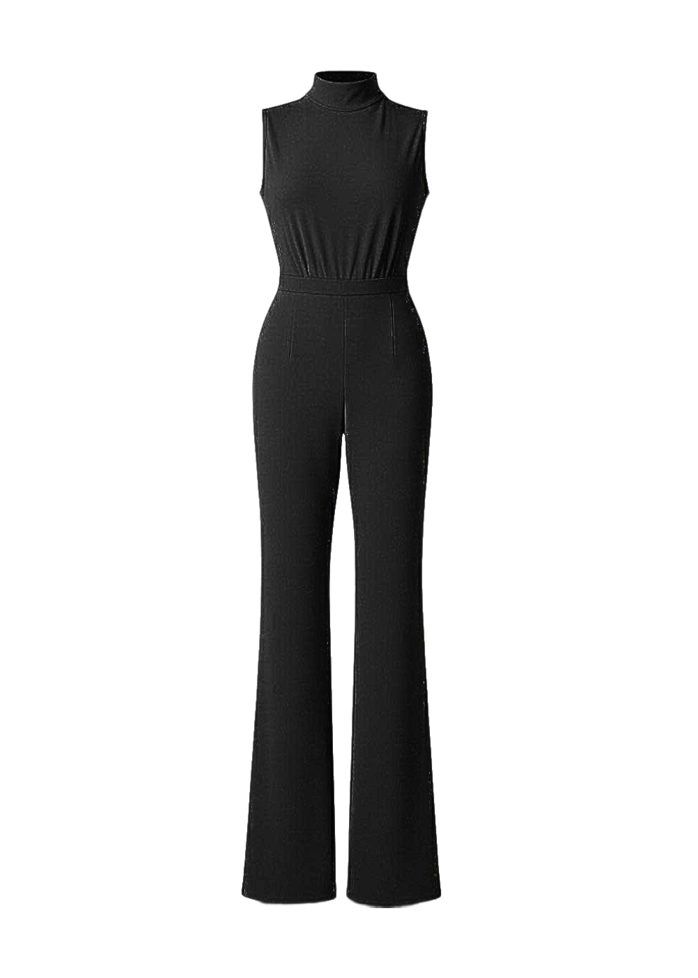Black Scuba High Neck Tie Waist Wide Leg Jumpsuit