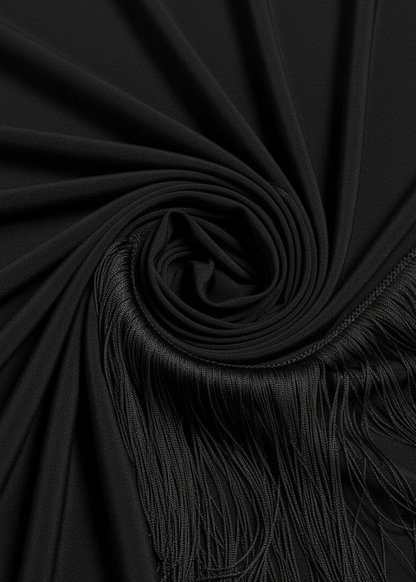 Black Fringe Tassel Hem Cami Long Sleeve Bodycon Midi Dress