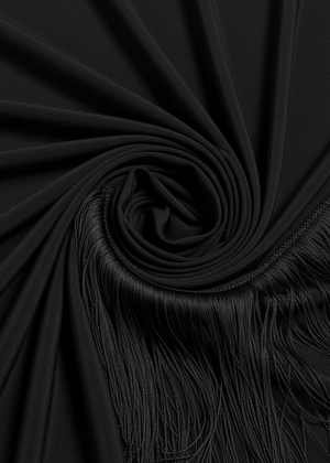 Black Fringe Tassel Hem Cami Long Sleeve Bodycon Midi Dress