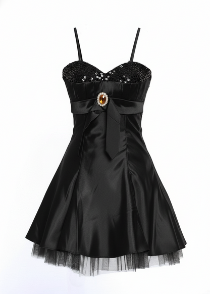 Black Strappy Baby doll Mini Dress Ruffle Hem