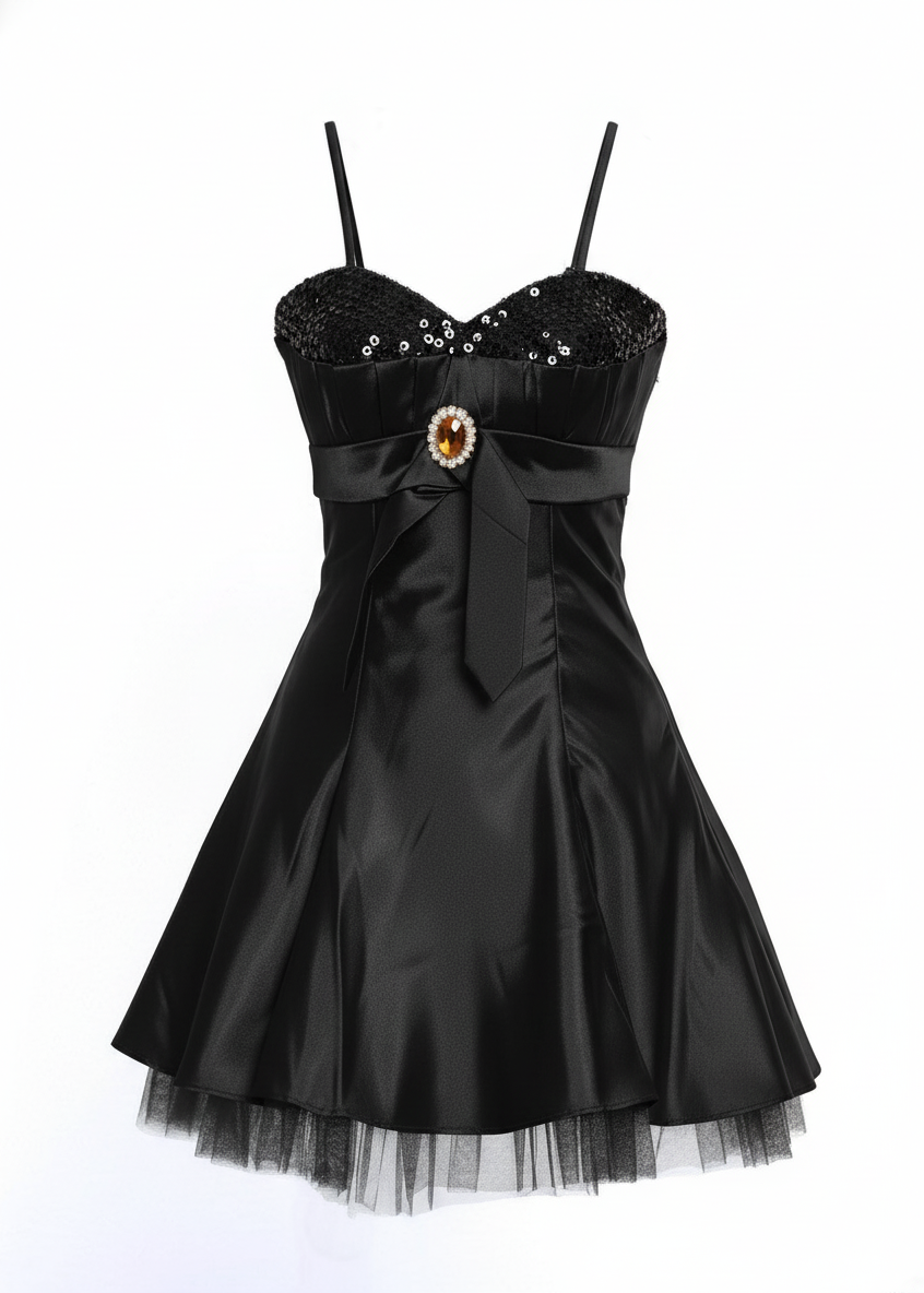 Black Strappy Baby doll Mini Dress Ruffle Hem