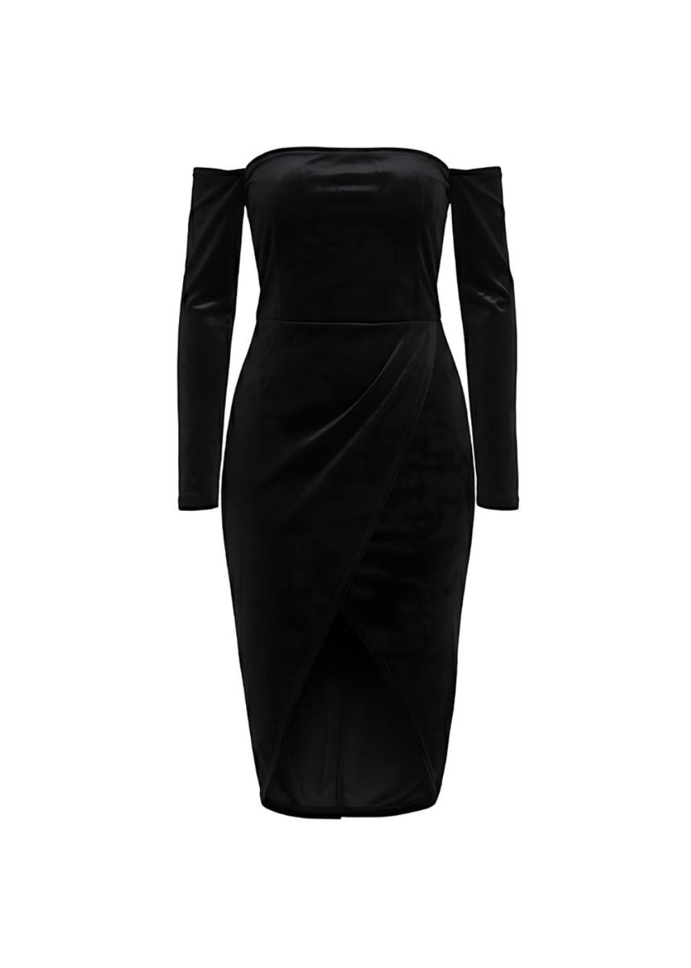 Black Velvet Off Shoulder Velvet Bodycon Midi Dress