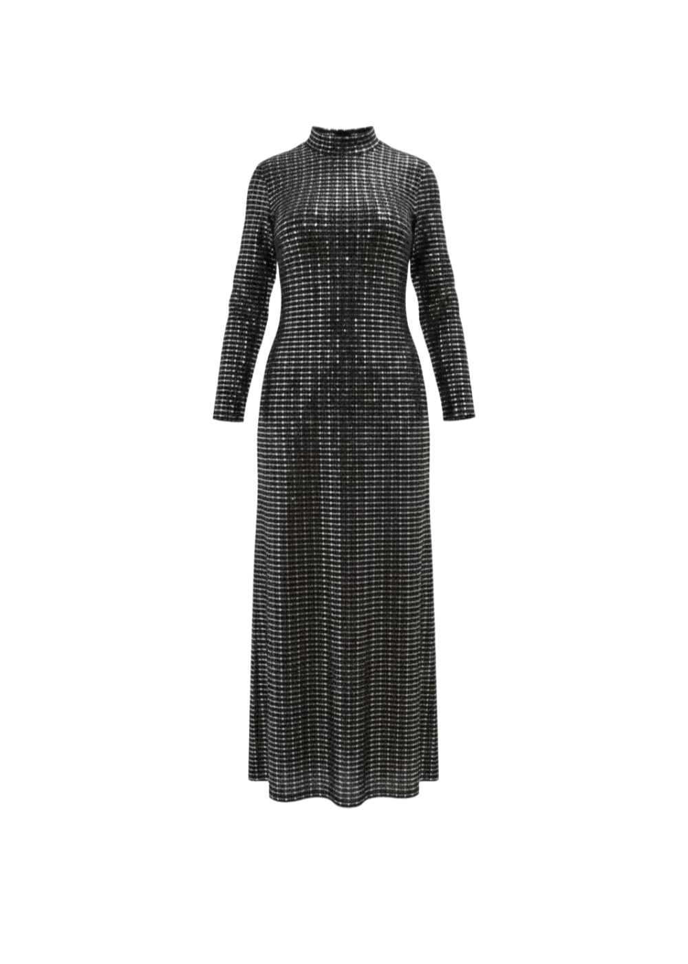 Silver Stripped Nylon Metallic Sequin Long Sleeve Bodycon Maxi Dress