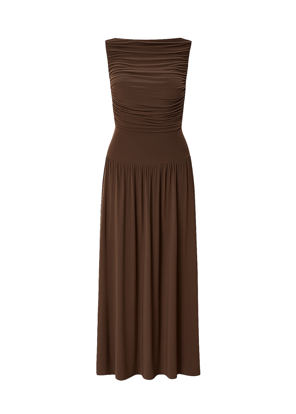 Brown Draped Bodice Jersey Flowy Skirt Style Evening Dress
