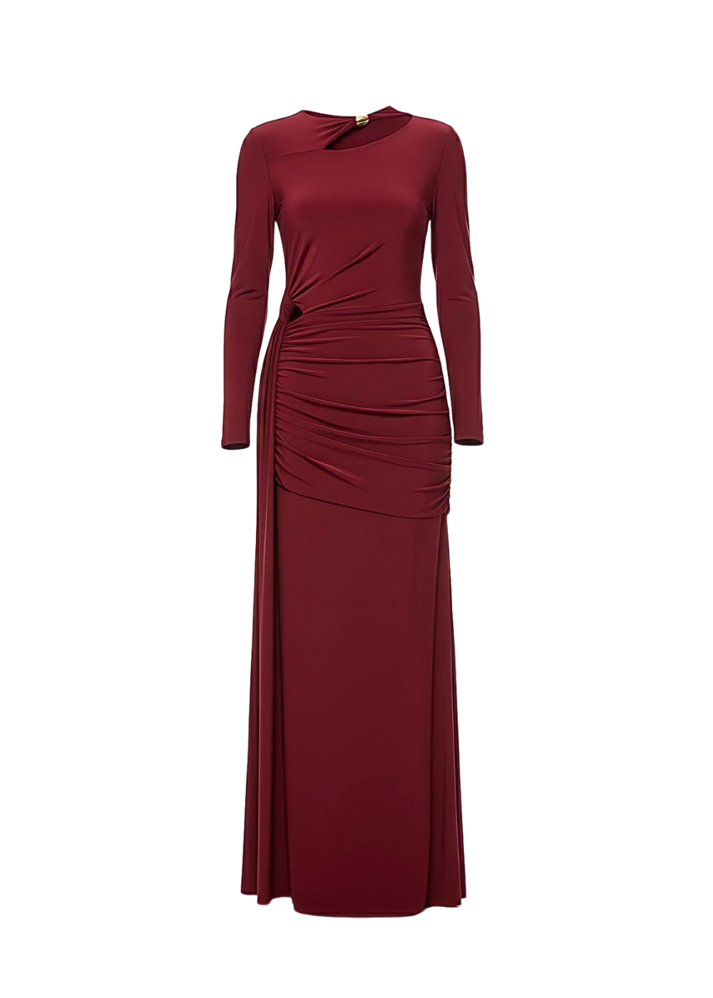 Burgundy Cut Out Detail Ruched Bodycon Maxi Dress