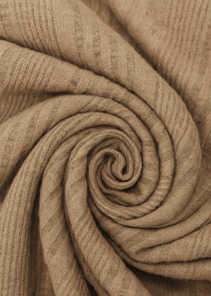 Beige Lightweight Classic Front Button Ribbed V-Neck Top