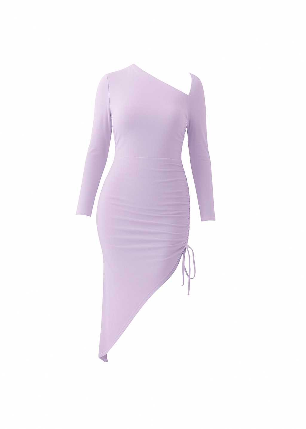 Lilac One-Shoulder Asymmetrical Ruched Midi Bodycon Dress
