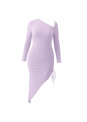 Lilac One-Shoulder Asymmetrical Ruched Midi Bodycon Dress