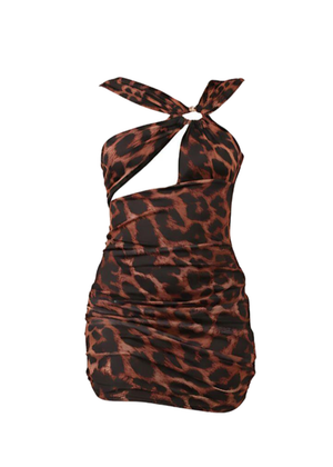 Cheeta Print Cut-Out Ring Detail Bodycon Mini Dress