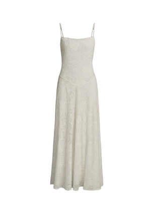 Cream A-Line Jacquard Thin Adjustable Straps Maxi Dress