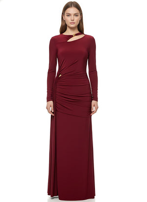 Burgundy Cut Out Detail Ruched Bodycon Maxi Dress