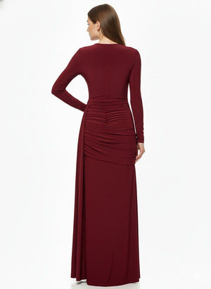 Burgundy Cut Out Detail Ruched Bodycon Maxi Dress