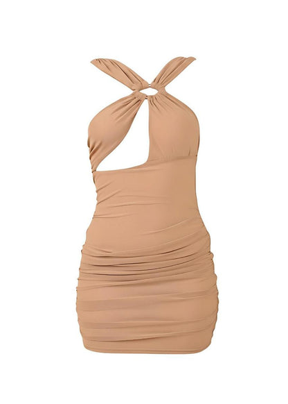 Dark Beige Cut-Out Ring Detail Bodycon Mini Dress