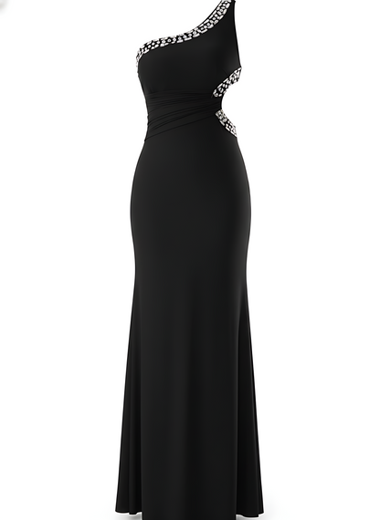 Fitted Formal Dress One Shoulder Embellished Maxi Gown